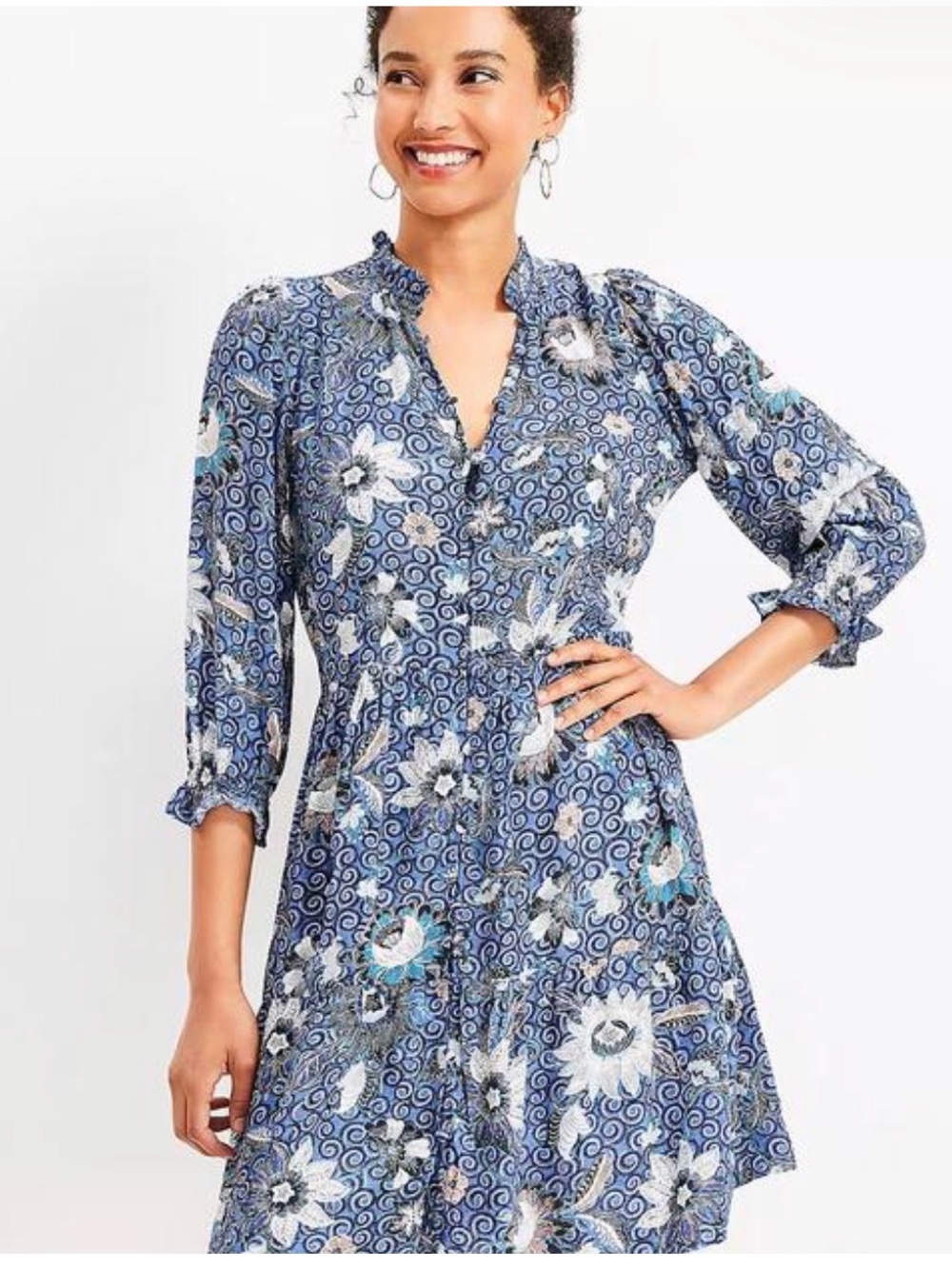 Loft Blue Floral Print Tiered Women’s Dress